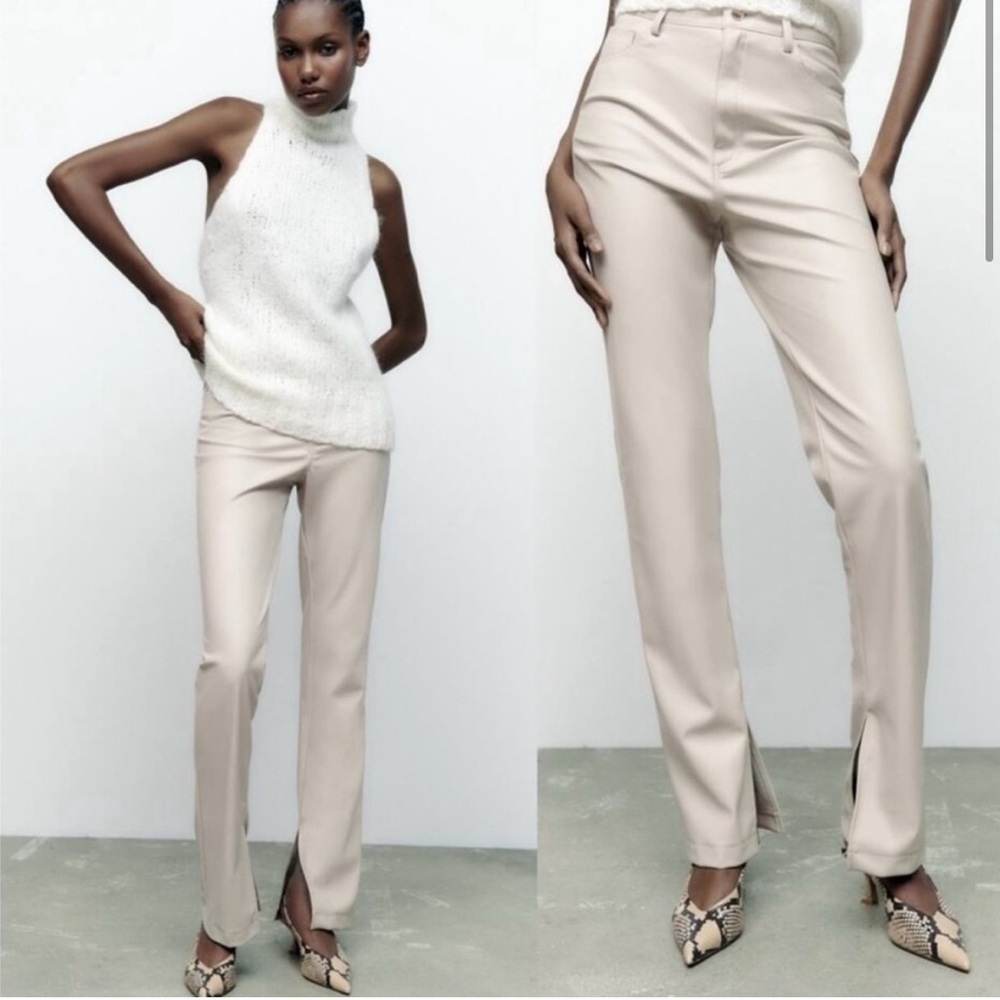NWT Zara High Rise Faux Leather Split Ankle Bloggers Favorite Pants - Picture 3 of 9